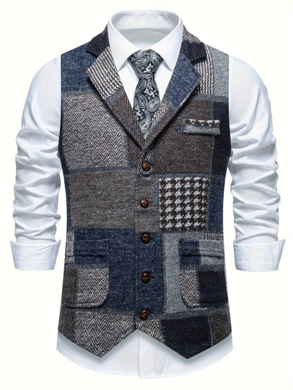 BERTRAND - GILET EN TWEED PATCHWORK À CHEVRONS