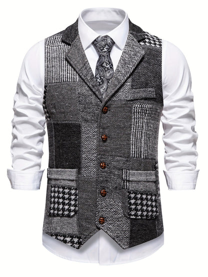 BERTRAND - GILET EN TWEED PATCHWORK À CHEVRONS