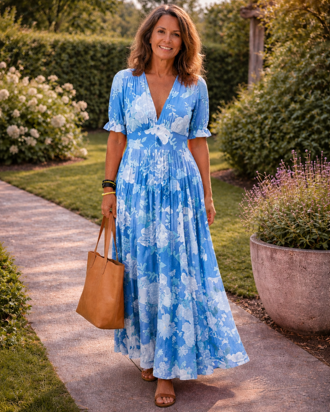 DIVINE - ROBE MIDI FLORALE À COL EN V