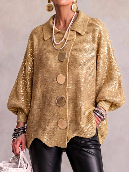 ISADORA - GILET OVERSIZE À COL ET GROS BOUTONS MÉTALLIQUES