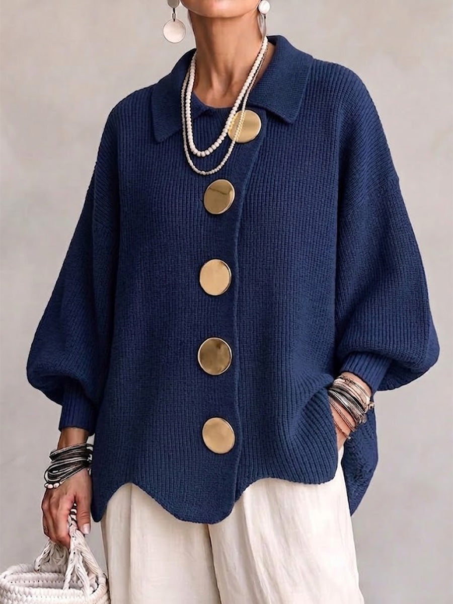 ISADORA - GILET OVERSIZE À COL ET GROS BOUTONS MÉTALLIQUES