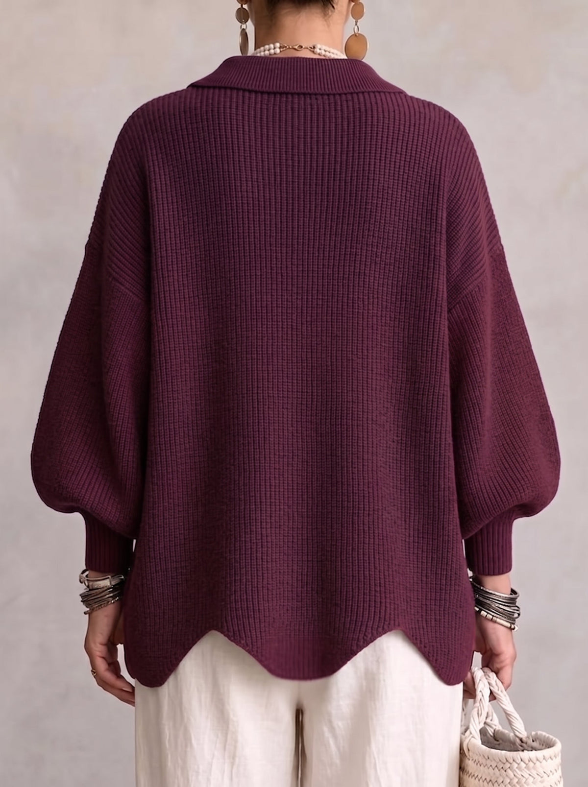 ISADORA - GILET OVERSIZE À COL ET GROS BOUTONS MÉTALLIQUES