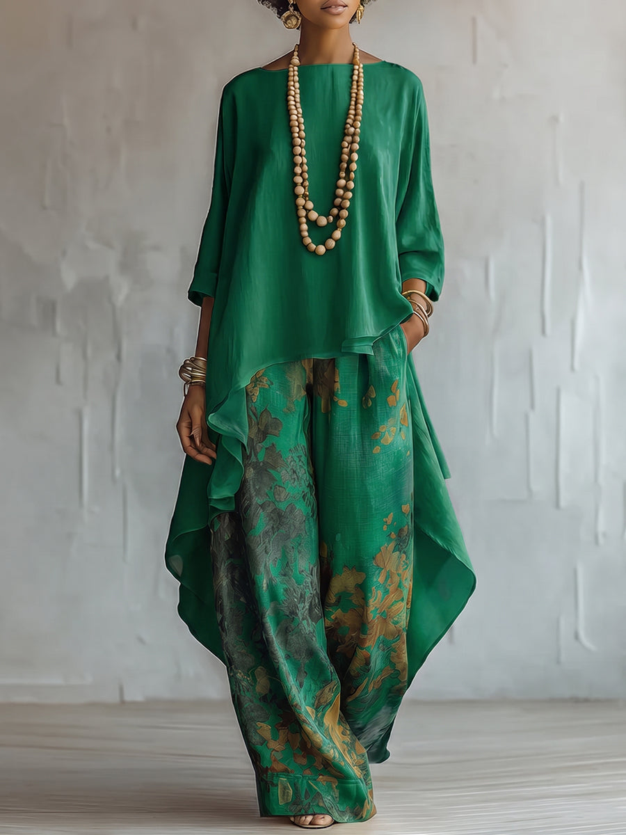 CHANTAL - ENSEMBLE DEUX PIÈCES LÉGER AVEC PANTALON FLEURI