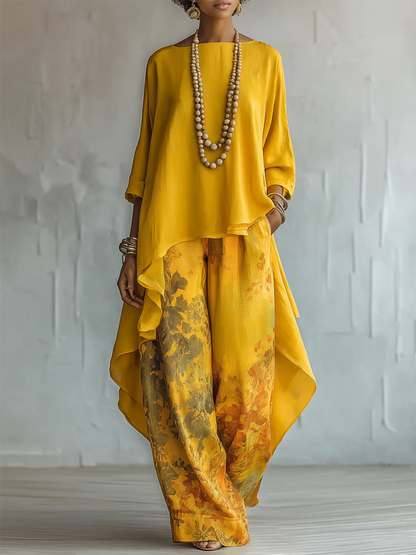CHANTAL - ENSEMBLE DEUX PIÈCES LÉGER AVEC PANTALON FLEURI