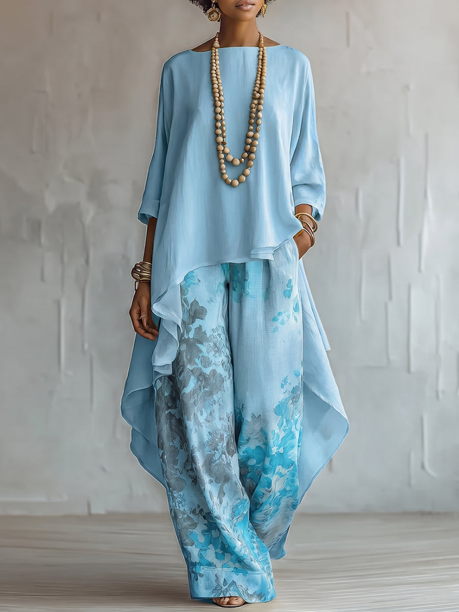 CHANTAL - ENSEMBLE DEUX PIÈCES LÉGER AVEC PANTALON FLEURI