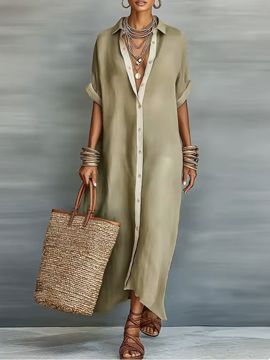 MILAN - ROBE LONGUE ÉLÉGANTE VERT OLIVE